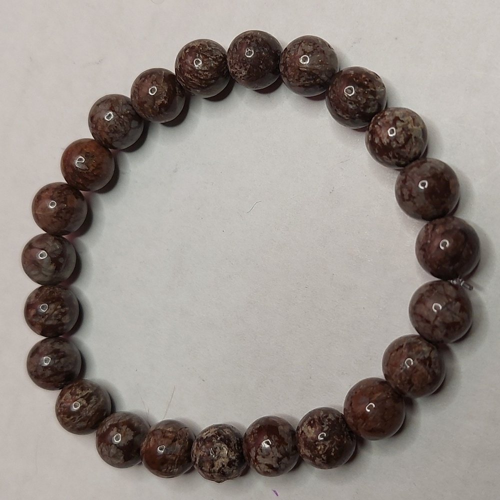 Brown Snowflake Jasper stone 8mm round bead bracelet #3